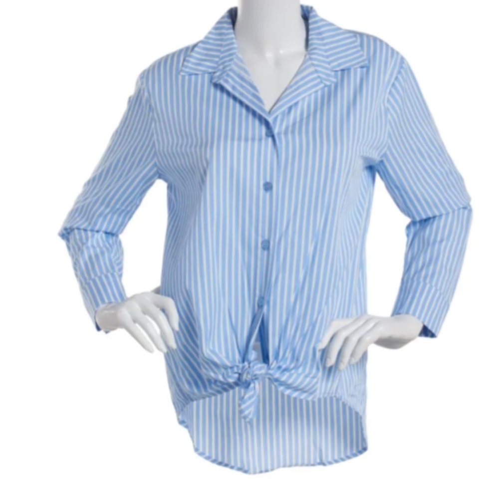 Juniors Self Esteem Long Span Sleeve Stripe Tie Front Shirt
